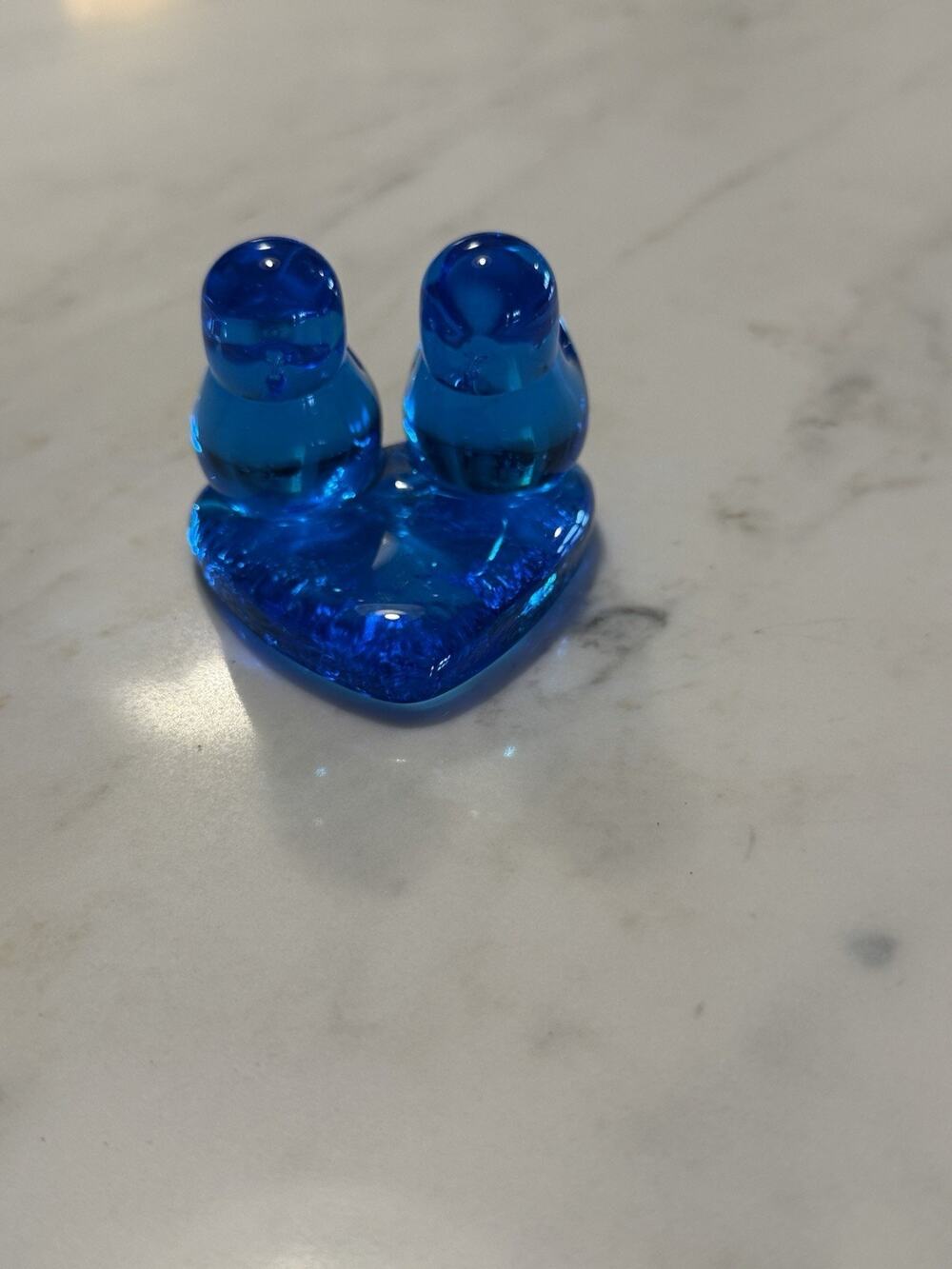 Vintage Leo Ward Signed Blue Bird Of Happiness 1997 Art Glass Heart Base Birds